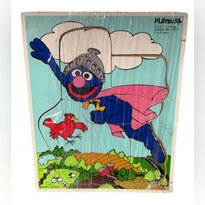 Vtg Playskool 10 PIECES Wood Puzzle SUPER GROVER 315-27 Sesame Street Muppets